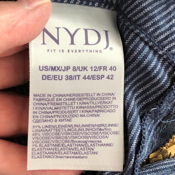 NYDJ Pinstripe Wide Leg Jeans Relaxed Flare Linen Blend Trousers Pants NEW - Picture 7 of 8